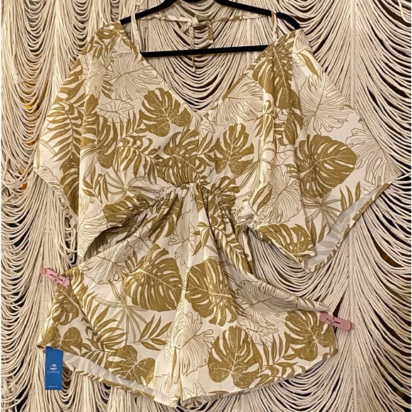 NWT Cupshe Tropical Leaf Print Bell Sleeve Romper - Picture 6 of 15